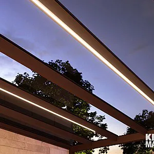 Filigranes Allwetterdach, Terrassendach, formschönes Glasdachsystem, stabile Aluminiumkonstruktion mit LED-Beleuchtung, Modell: KLAIBER GP4100