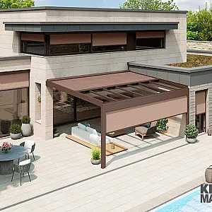 Terrassendach, stilvolle Überglasbeschattung, Ergänzung zu Wintergärten und Glasdächern, Farbe: braun, Modell: KLAIBER GP4100-PS 8000